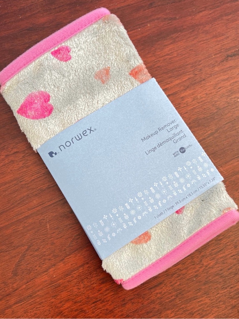 Norwex Cream Makeup Remover Cloth with Pink Hearts